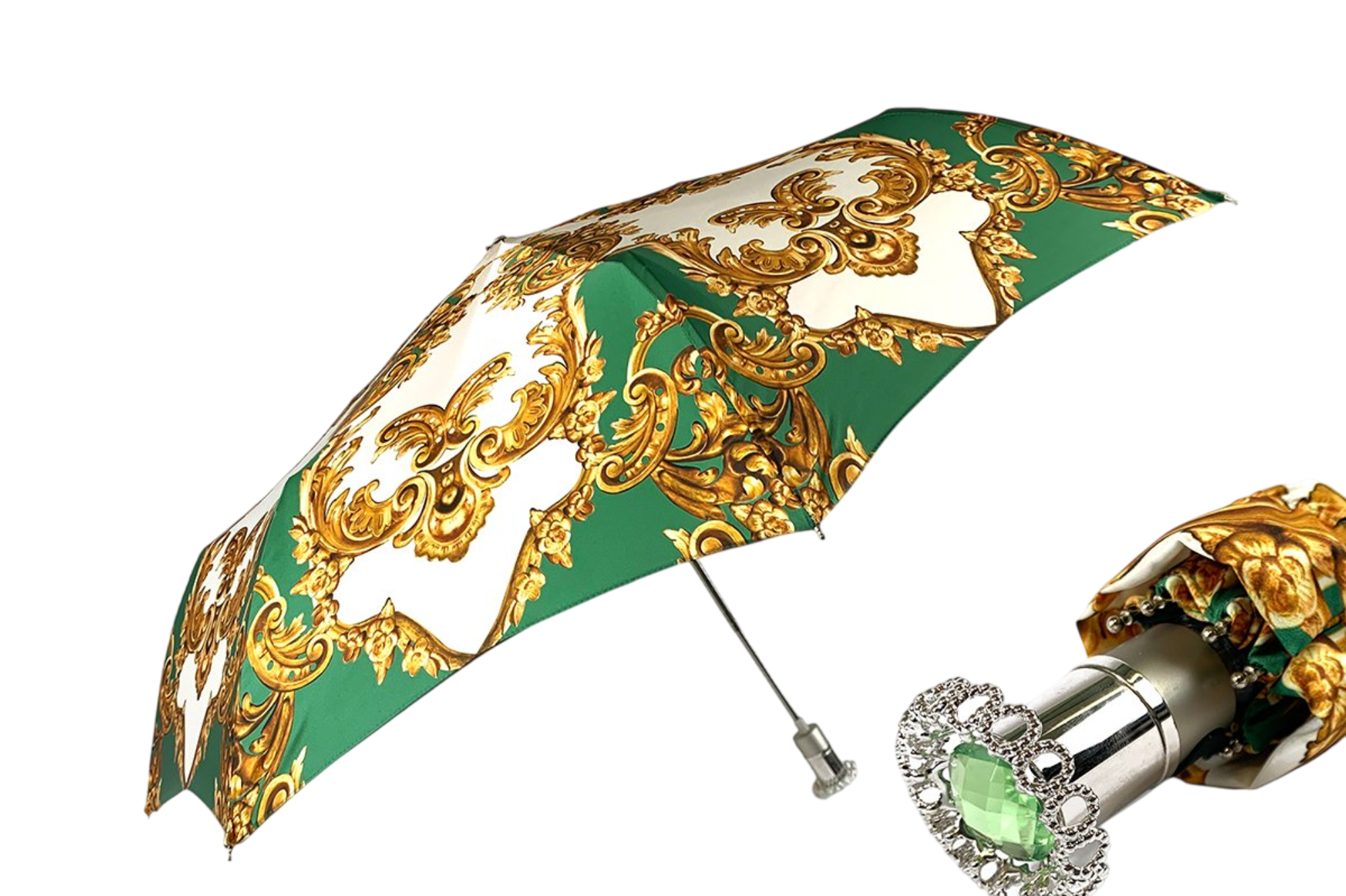 Ladies Folding Umbrella – Compact Travel Umbrella with Silver Handle & 50+ UPF Protection