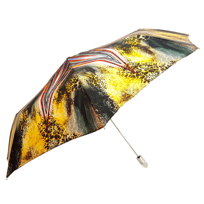 Women Folding Umbrella – Luxury Silver Handle, Animal Print & UV Protection