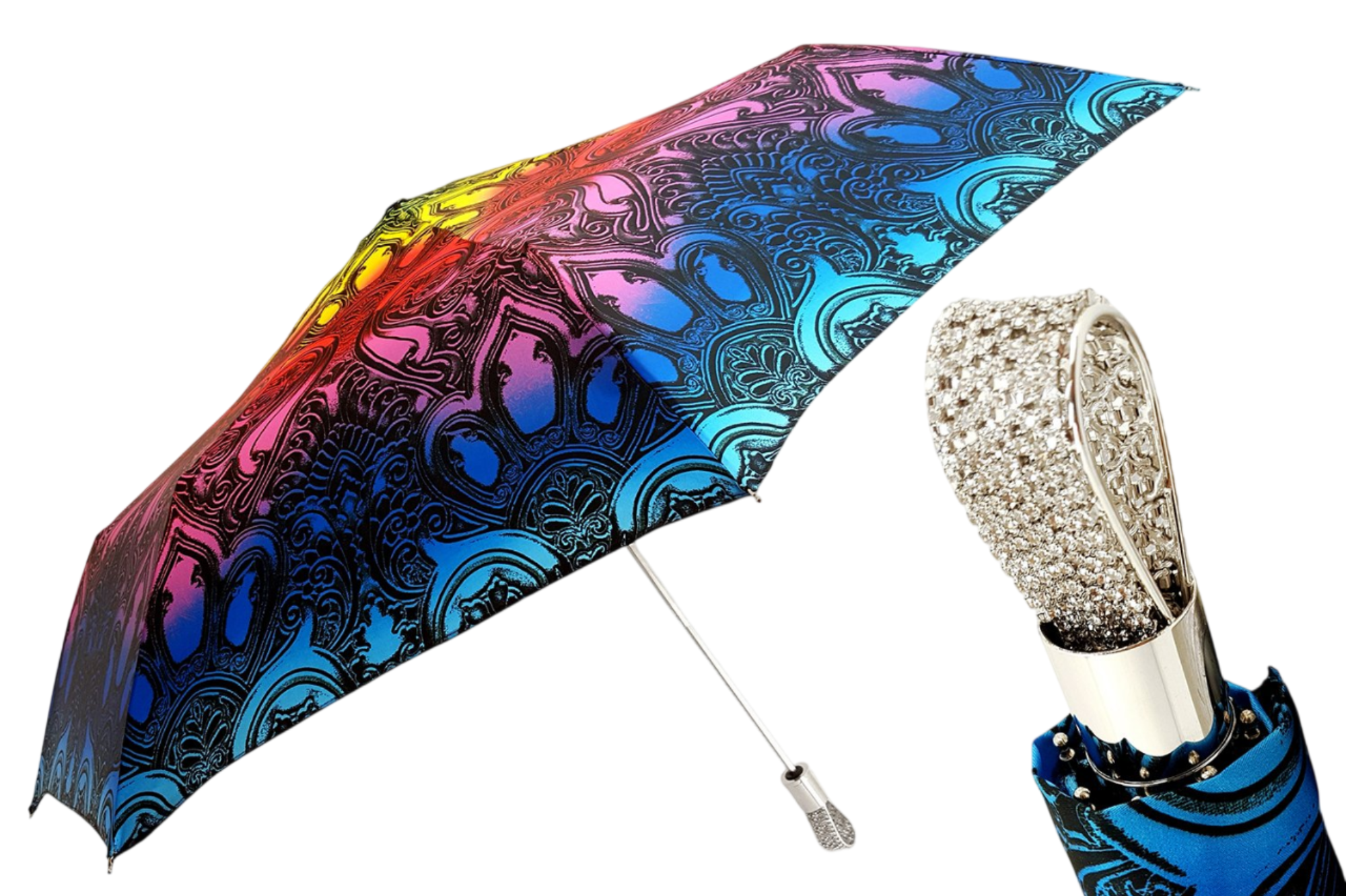 Folding Umbrella | Stylish Women’s Travel Umbrella with Silver-Plated Handle & UV Protection