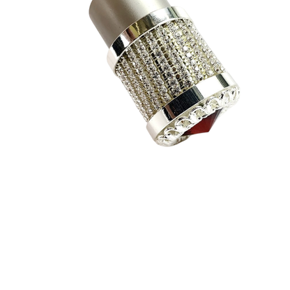 Floral Folding Umbrella – Silver Jeweled Handle | Red Swarovski Stone, Automatic Open