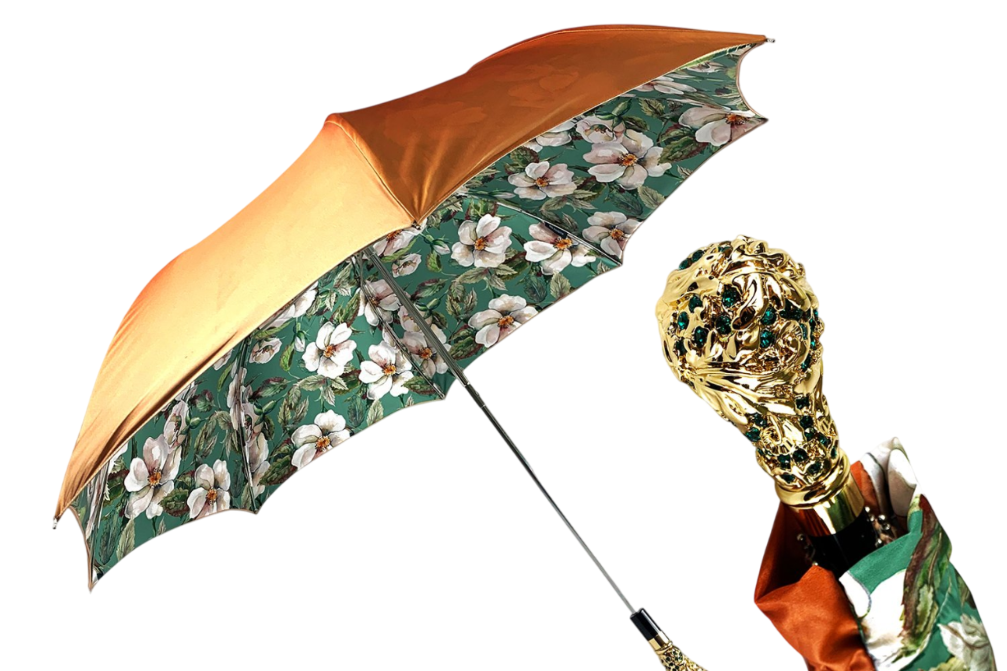 Light Green Umbrella – Handmade Italian Folding Rain Umbrella With Double Canopy