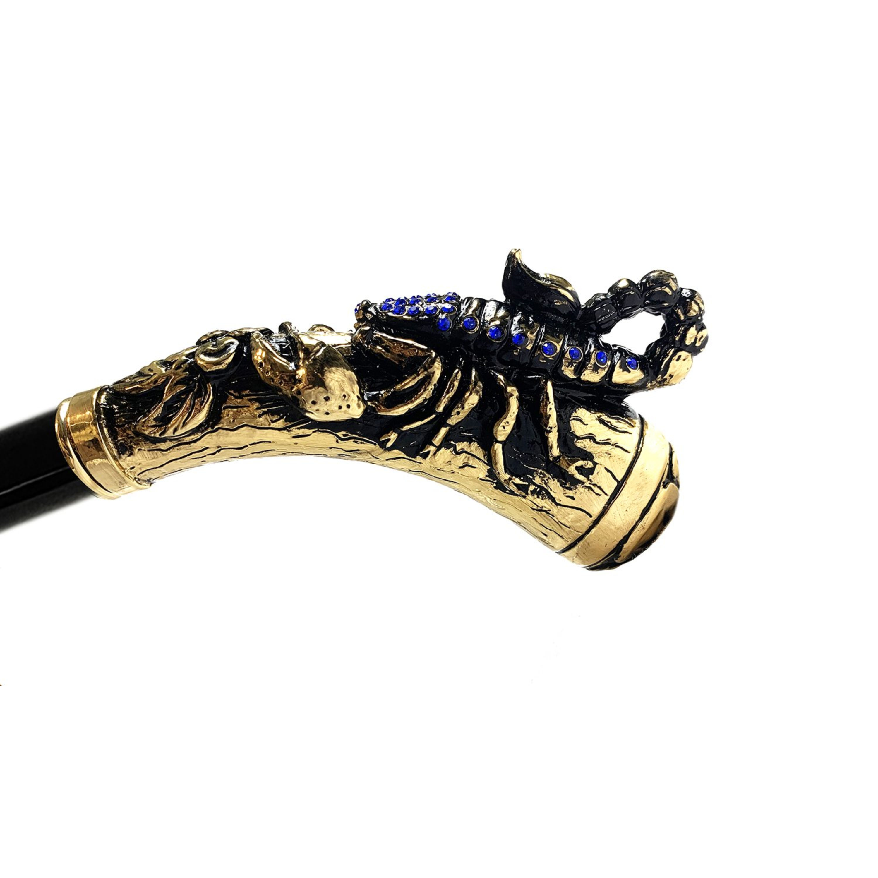 Scorpion Handle Walking Stick – Luxury Sapphire Crystal Cane with Gold Plated Handle