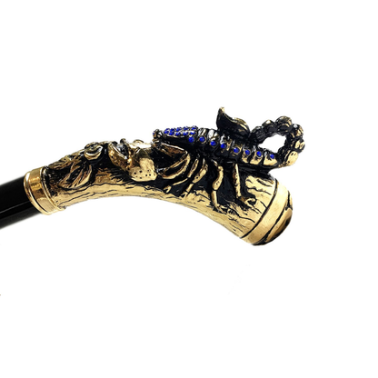 Scorpion Handle Walking Stick – Luxury Sapphire Crystal Cane with Gold Plated Handle