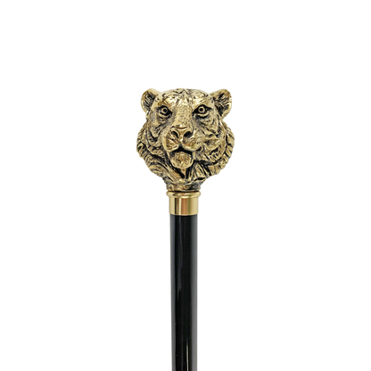 Gold Plated Walking Stick – Handcrafted Italian Tiger Design Cane with Black Beech Wood