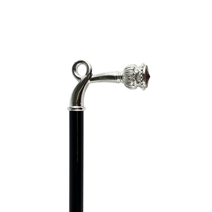 Silver Plated Walking Stick – Handcrafted Luxury Cane with Red Crystal & Gift Box