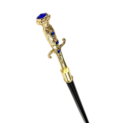 Luxury Walking Cane – Italian Sword Handle Cane with Swarovski Crystals & 24K Gold