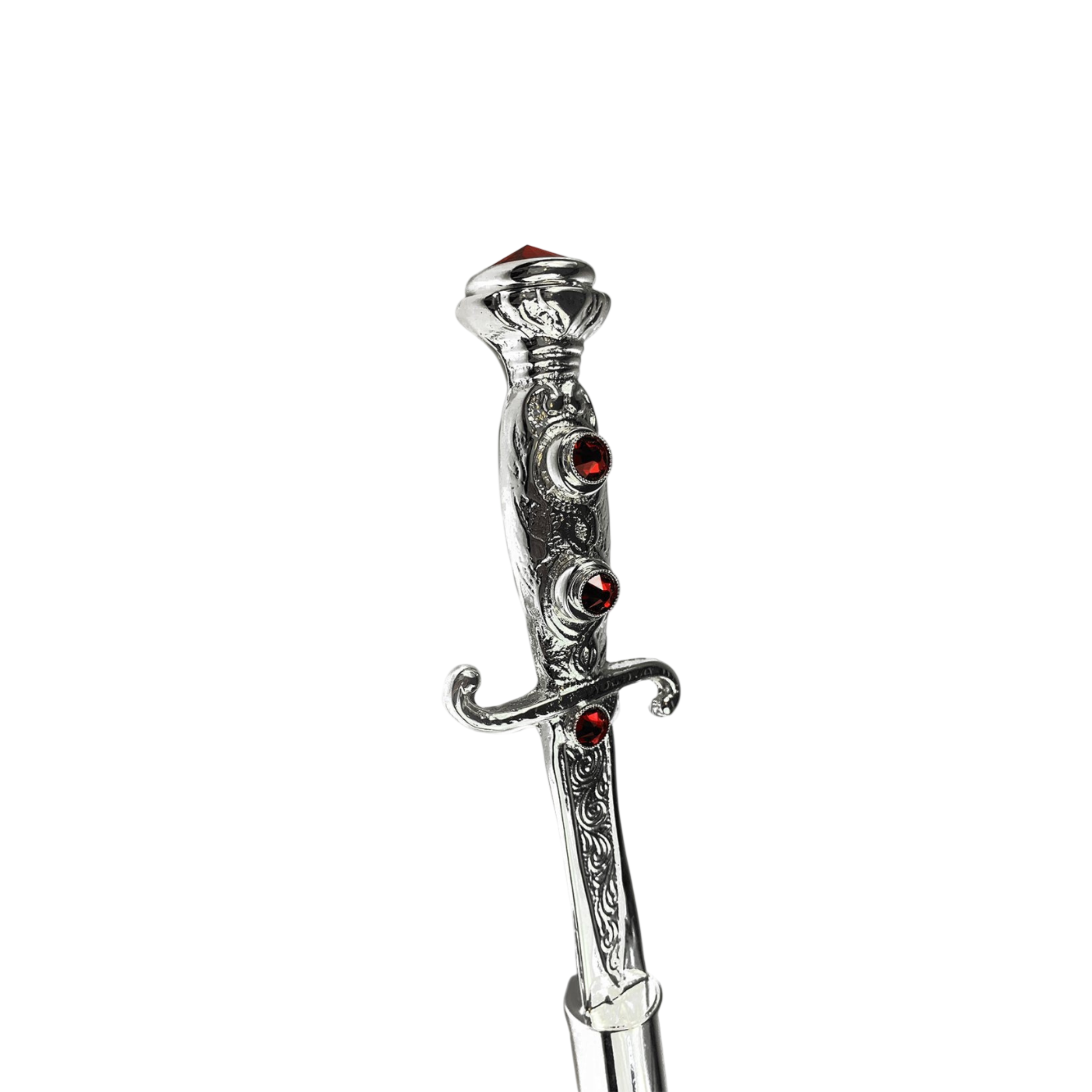 Silver Plated Walking Stick – Handmade Italian Sword Handle Cane with Black Lacquer Shaft