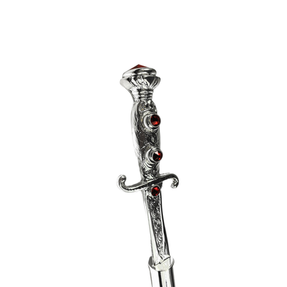 Silver Plated Walking Stick – Handmade Italian Sword Handle Cane with Black Lacquer Shaft