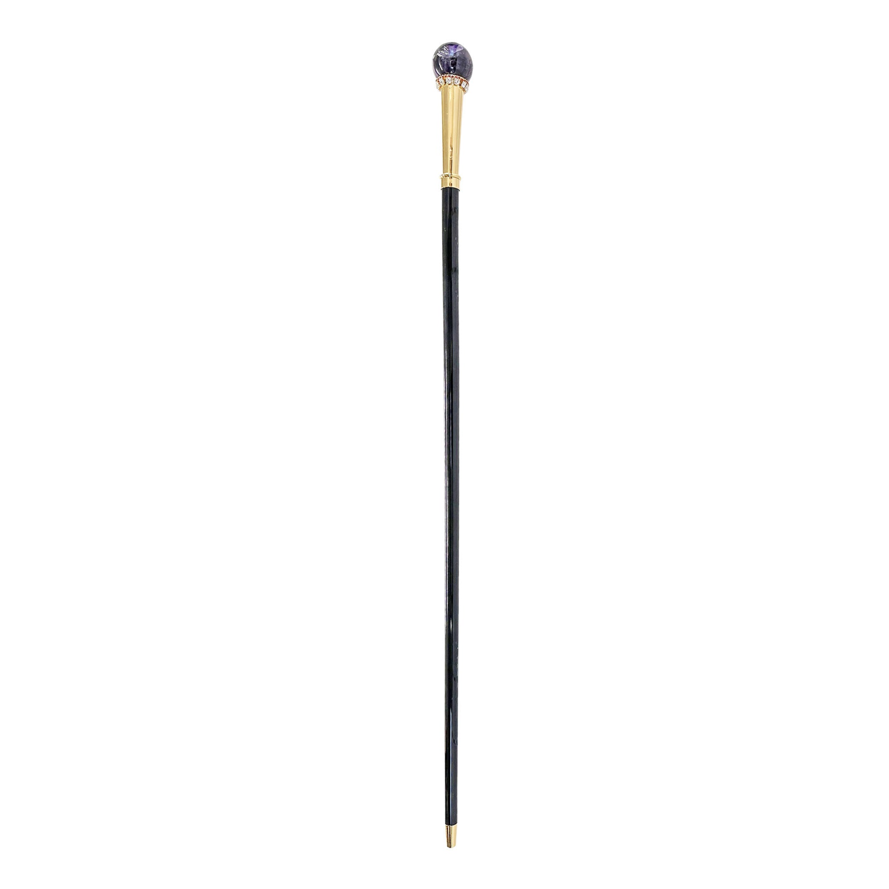 24K Gold Plated Walking Stick – Handcrafted Italian Cane with Natural Amethyst Ball
