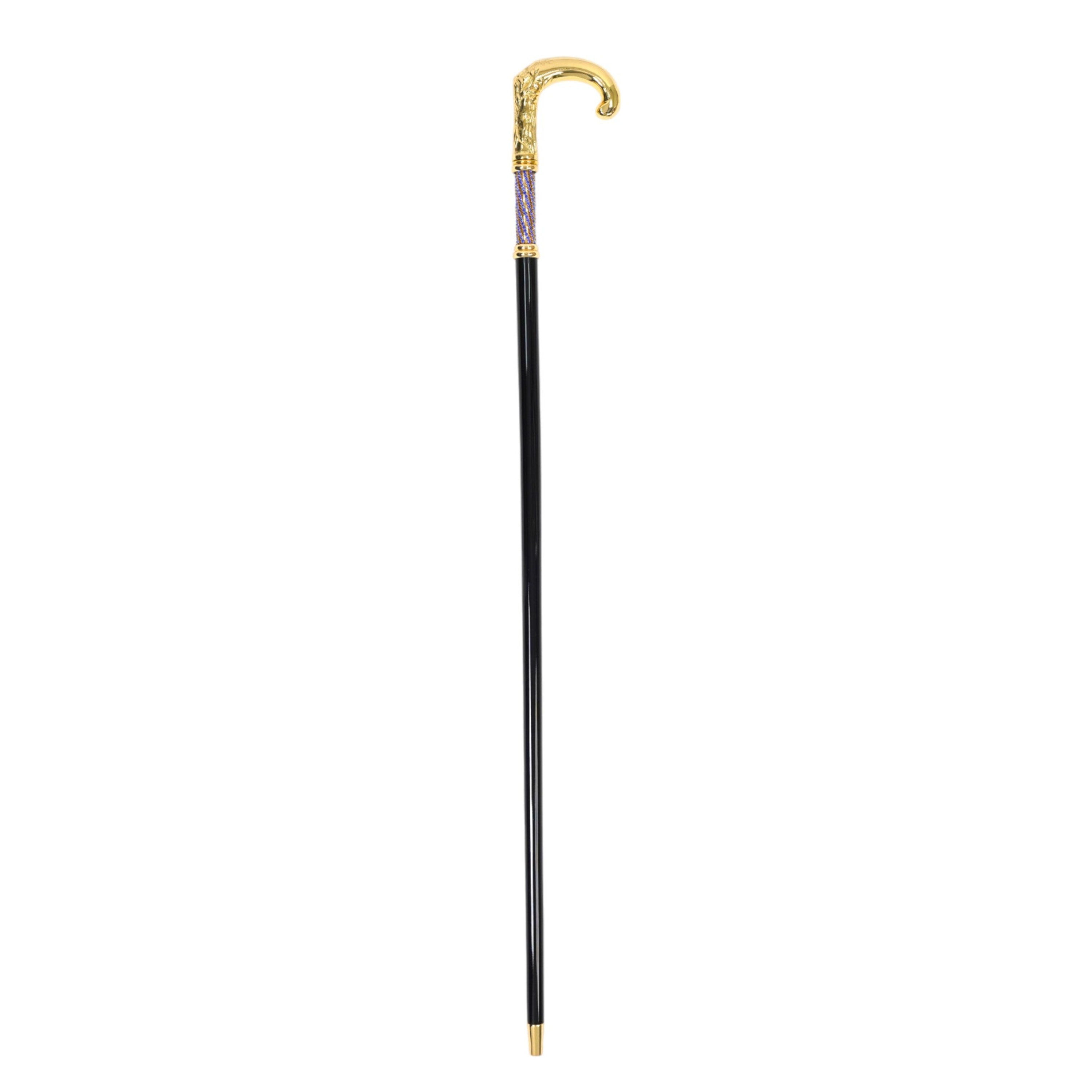 Luxury Italian Walking Cane – Handcrafted Black Beechwood Stick with 24K Gold Cane Tip & Sapphire Crystal Handle