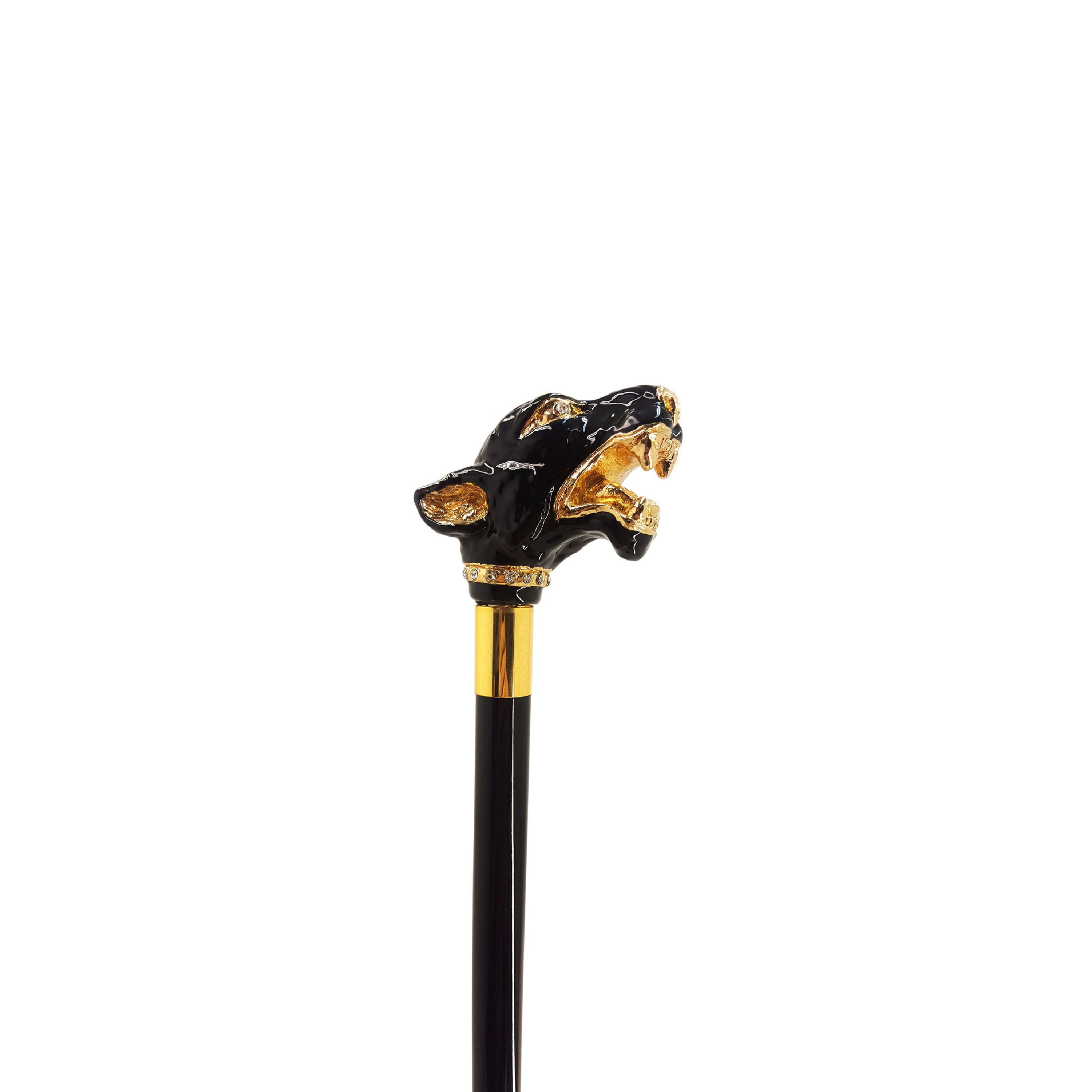 Gold-Plated Walking Cane – Luxury Dog Head Handle, Hand-Painted Enamel, Italian Handmade