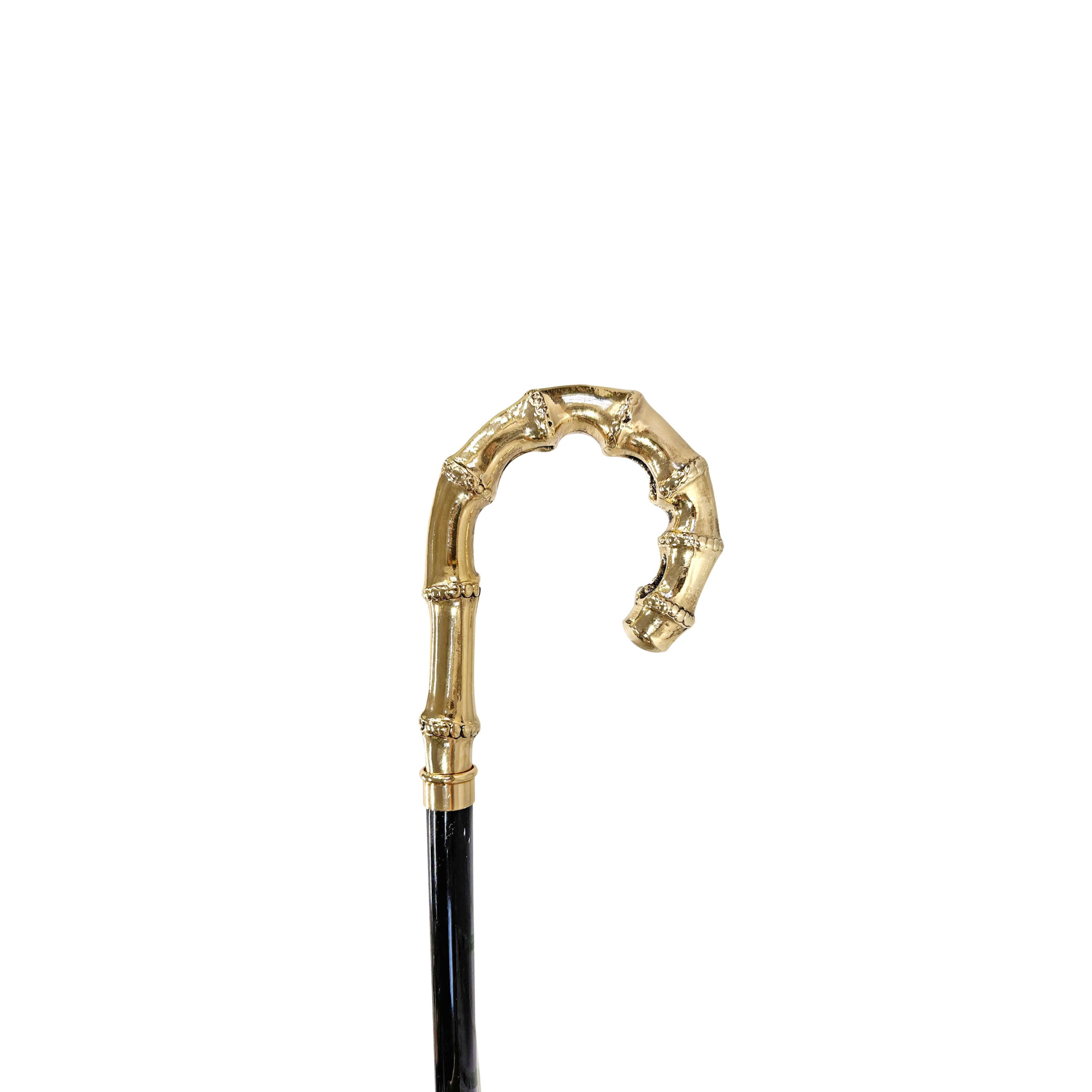 Gold Plated Walking Stick – Handcrafted Italian Bamboo Handle Cane with 24K Gold Brass Tip