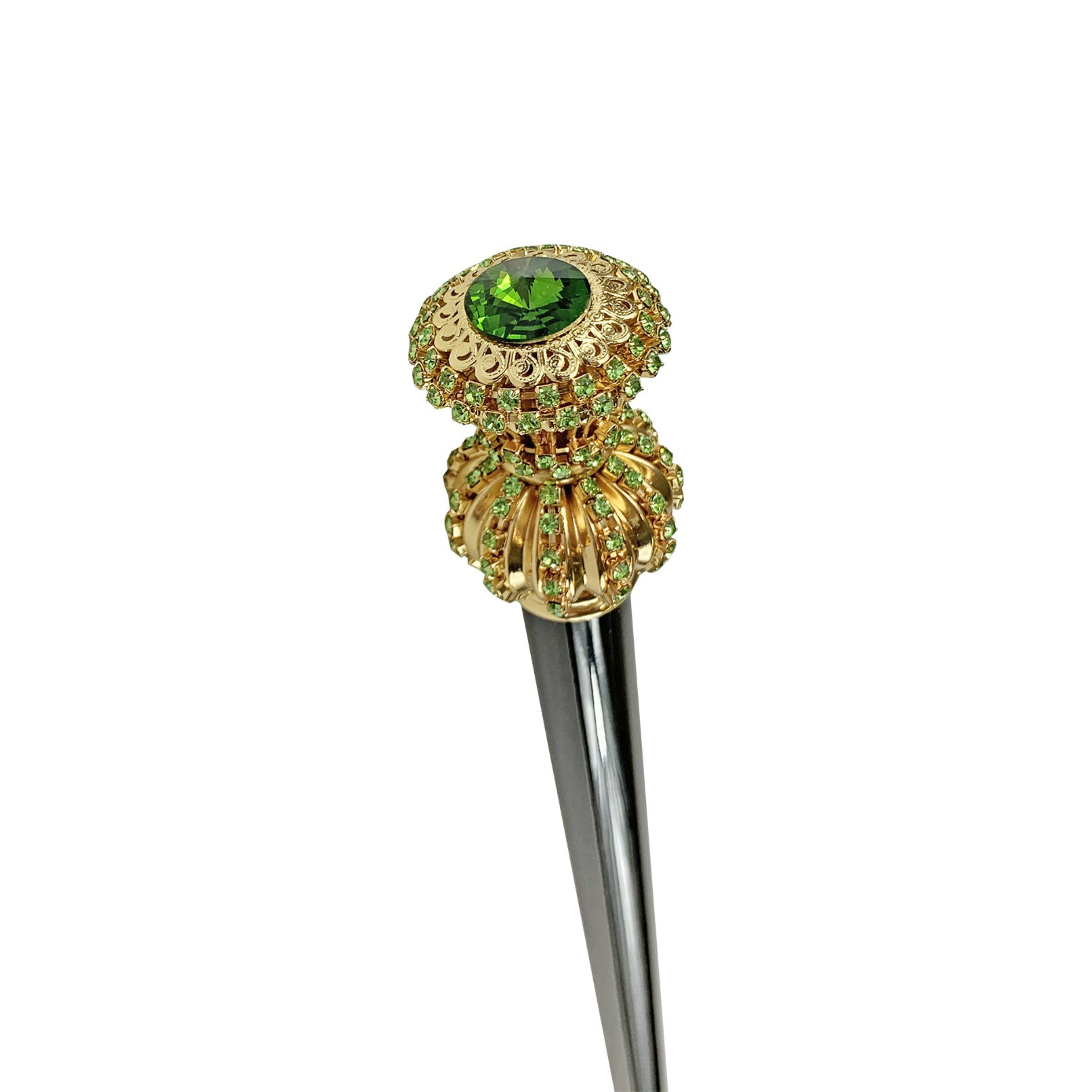 Handmade Milord Cane – Luxury Italian Walking Stick With Emerald Crystals & 24K Gold Plating