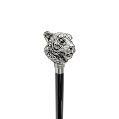Handmade Walking Stick – Italian Artisan Cane with Silver-Plated 925 Tiger Handle