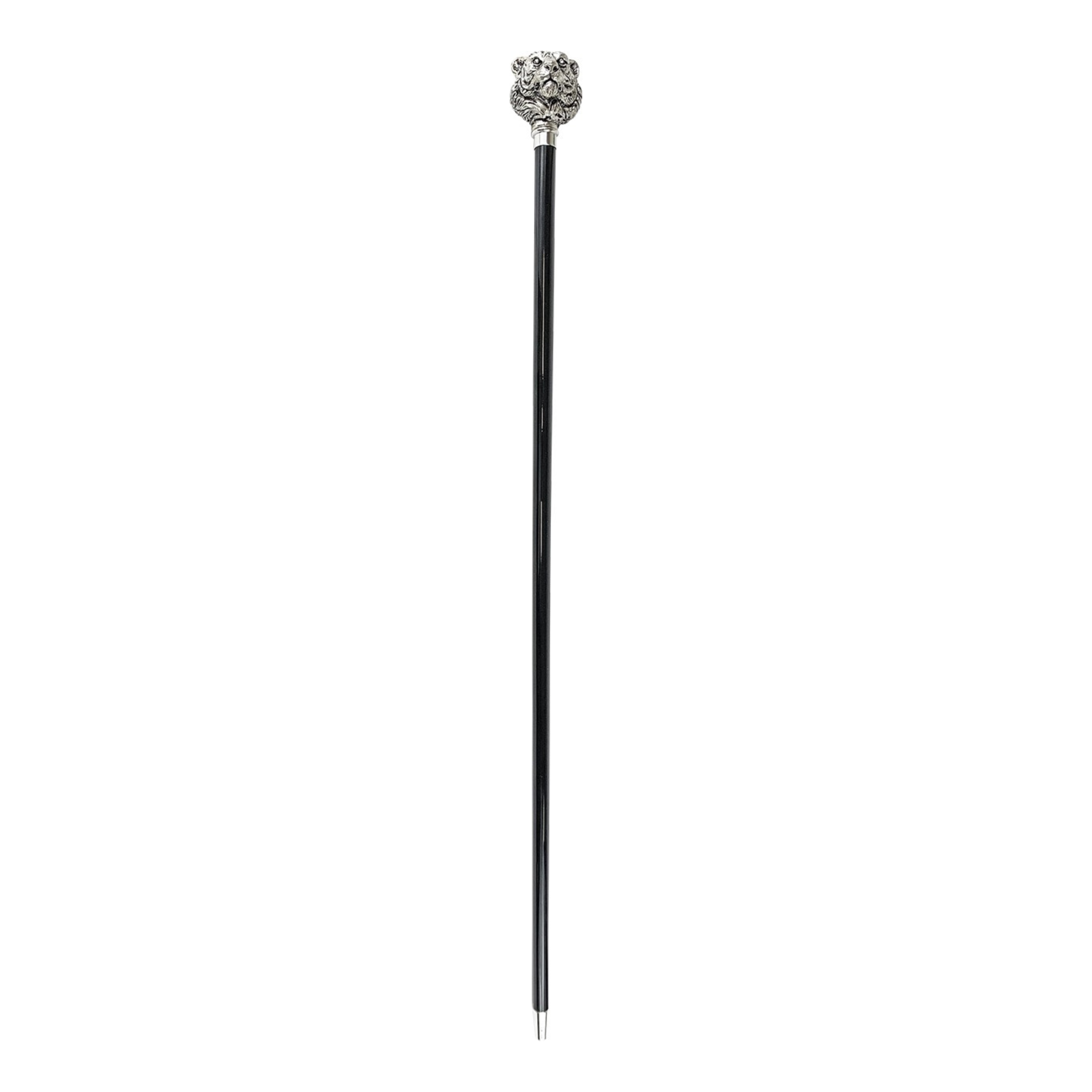 Handmade Walking Stick – Italian Artisan Cane with Silver-Plated 925 Tiger Handle