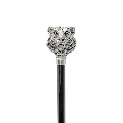 Handmade Walking Stick – Italian Artisan Cane with Silver-Plated 925 Tiger Handle