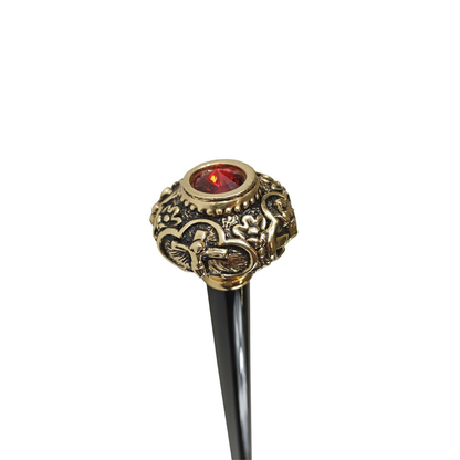 Designer Walking Stick – Handmade Italian Cane with 24K Gold Knob & Red Crystal