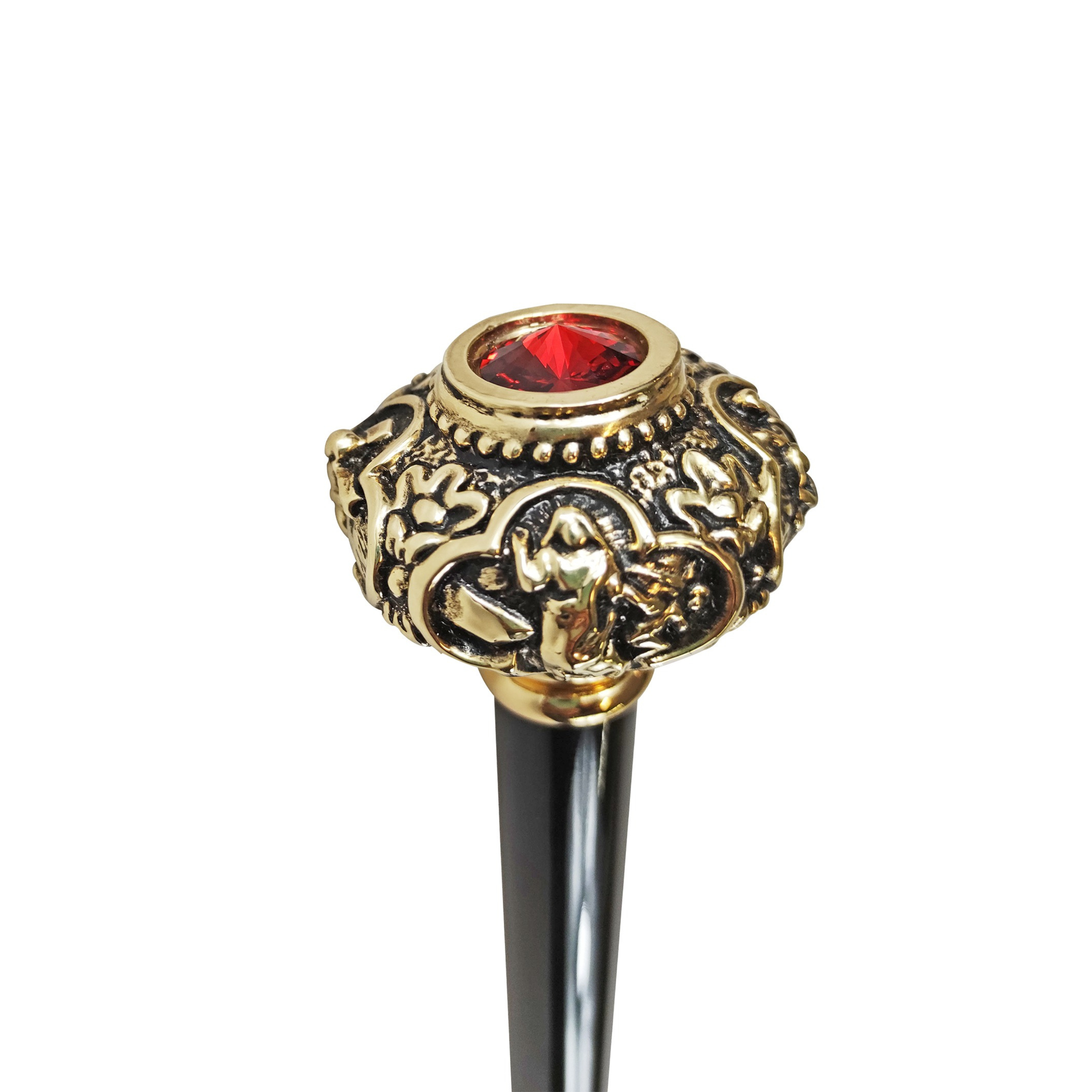 Designer Walking Stick – Handmade Italian Cane with 24K Gold Knob & Red Crystal