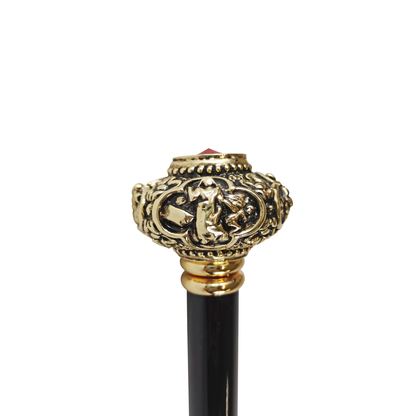 Designer Walking Stick – Handmade Italian Cane with 24K Gold Knob & Red Crystal