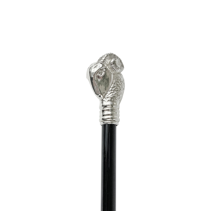 Silver Plated Walking Stick – Handcrafted Ram Handle Cane with Black Beechwood Shaft