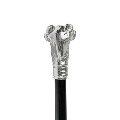 Silver Plated Walking Stick – Handcrafted Ram Handle Cane with Black Beechwood Shaft