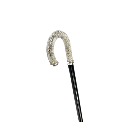 Silver Plated Walking Stick – Handcrafted Luxury Cane with Crystal Encrusted Handle