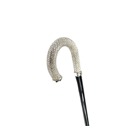 Silver Plated Walking Stick – Handcrafted Luxury Cane with Crystal Encrusted Handle