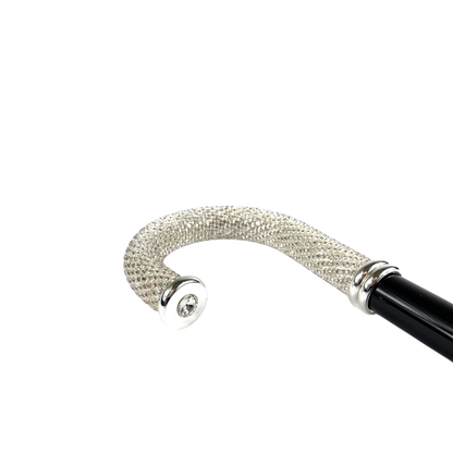 Silver Plated Walking Stick – Handcrafted Luxury Cane with Crystal Encrusted Handle