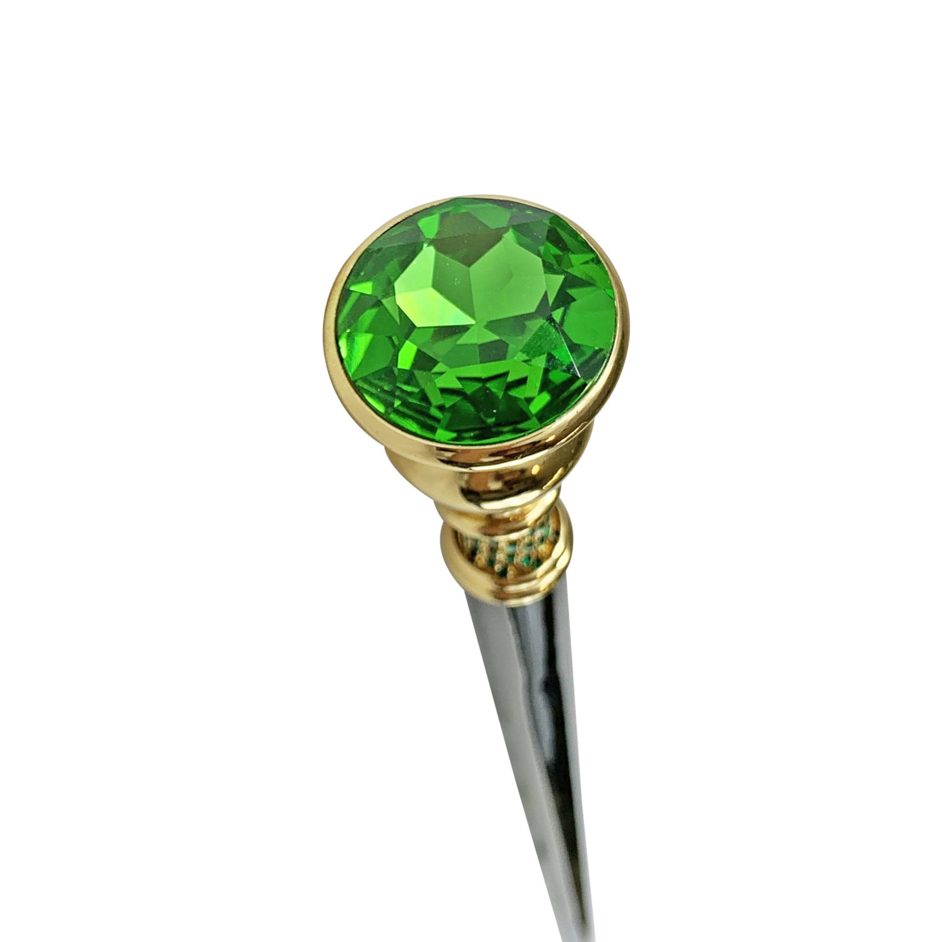 Emerald Crystal Walking Cane – Handcrafted 24K Gold Plated Handle, Beechwood Shaft