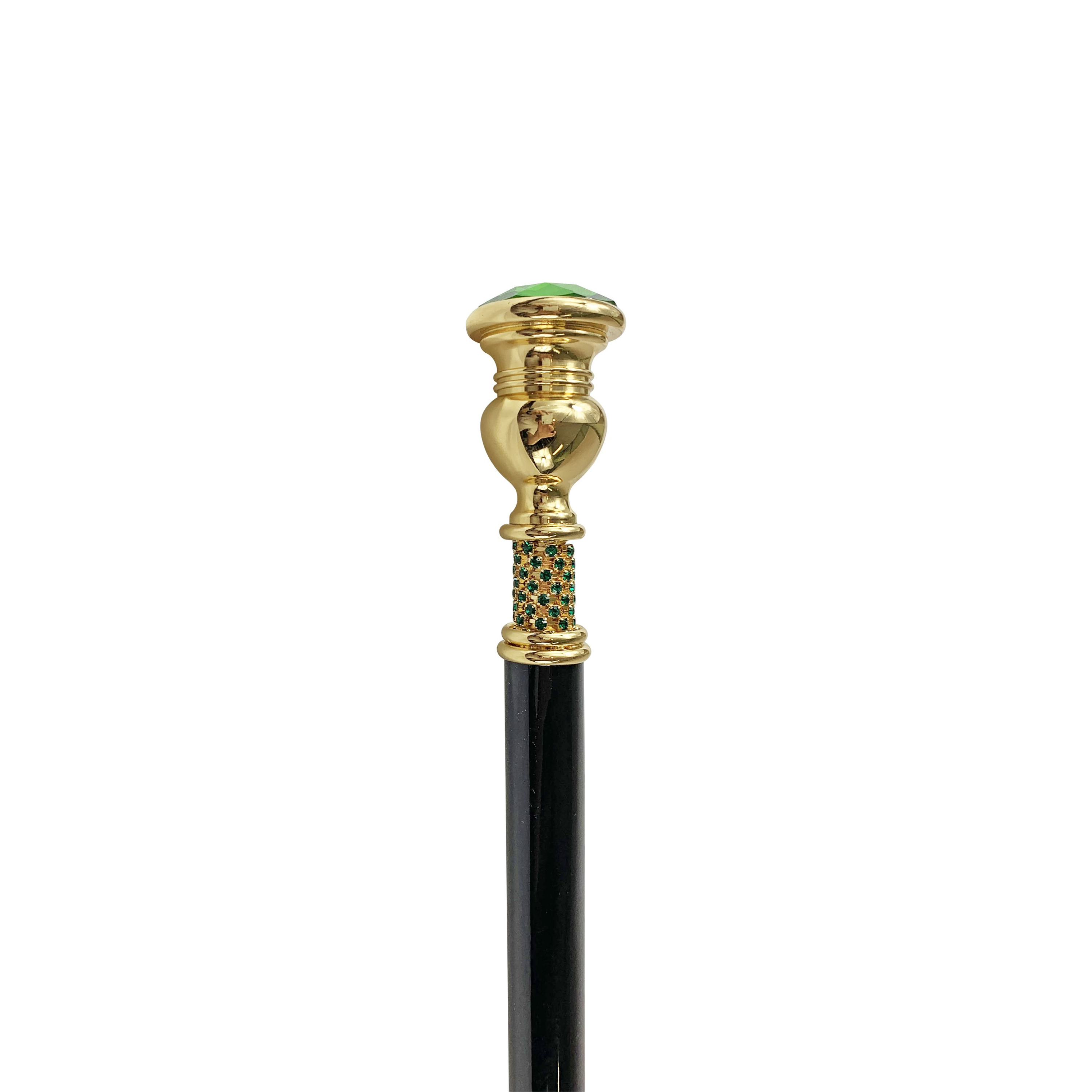 Emerald Crystal Walking Cane – Handcrafted 24K Gold Plated Handle, Beechwood Shaft