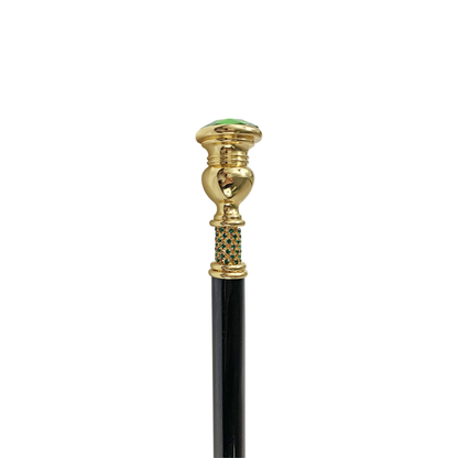 Emerald Crystal Walking Cane – Handcrafted 24K Gold Plated Handle, Beechwood Shaft