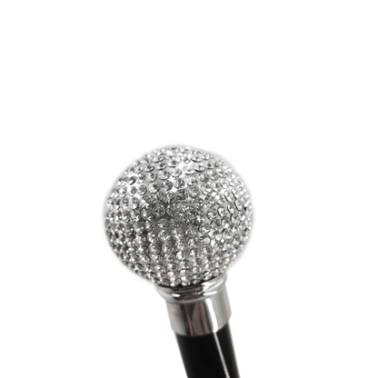 Handcrafted Walking Cane – Elegant Black Lacquered Wood Stick with Swarovski Rhinestones