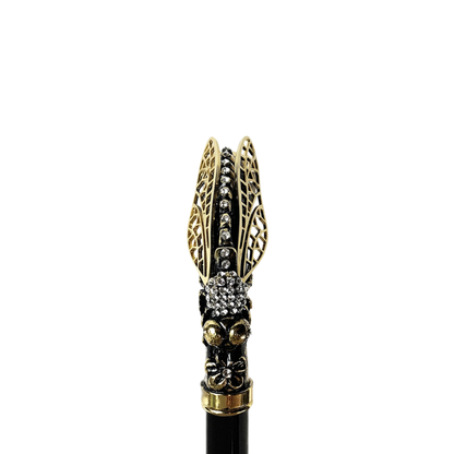 Luxury Walking Stick – Handmade Dragonfly Handle Cane with 24K Gold Plating & Crystals