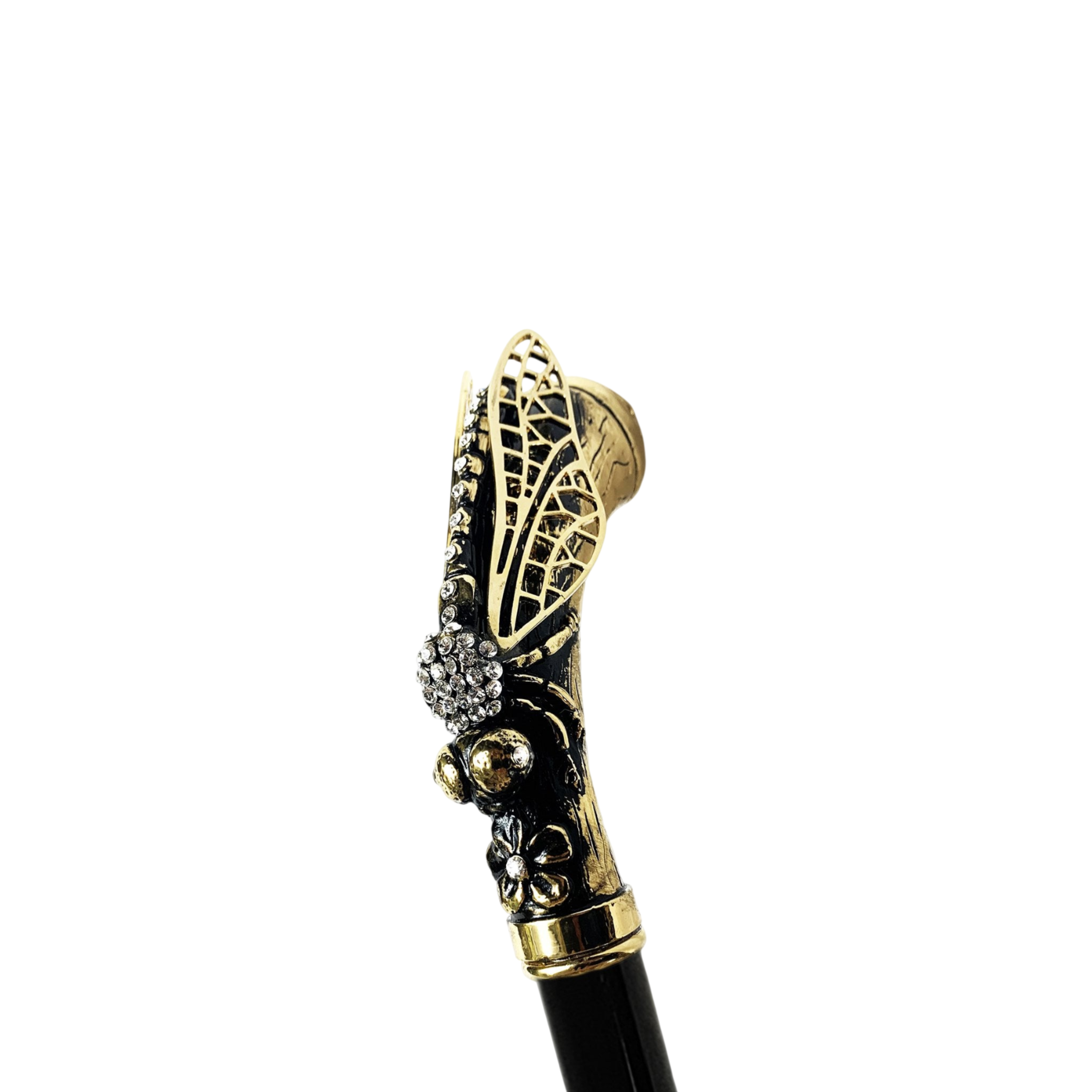 Luxury Walking Stick – Handmade Dragonfly Handle Cane with 24K Gold Plating & Crystals