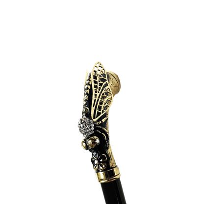 Luxury Walking Stick – Handmade Dragonfly Handle Cane with 24K Gold Plating & Crystals