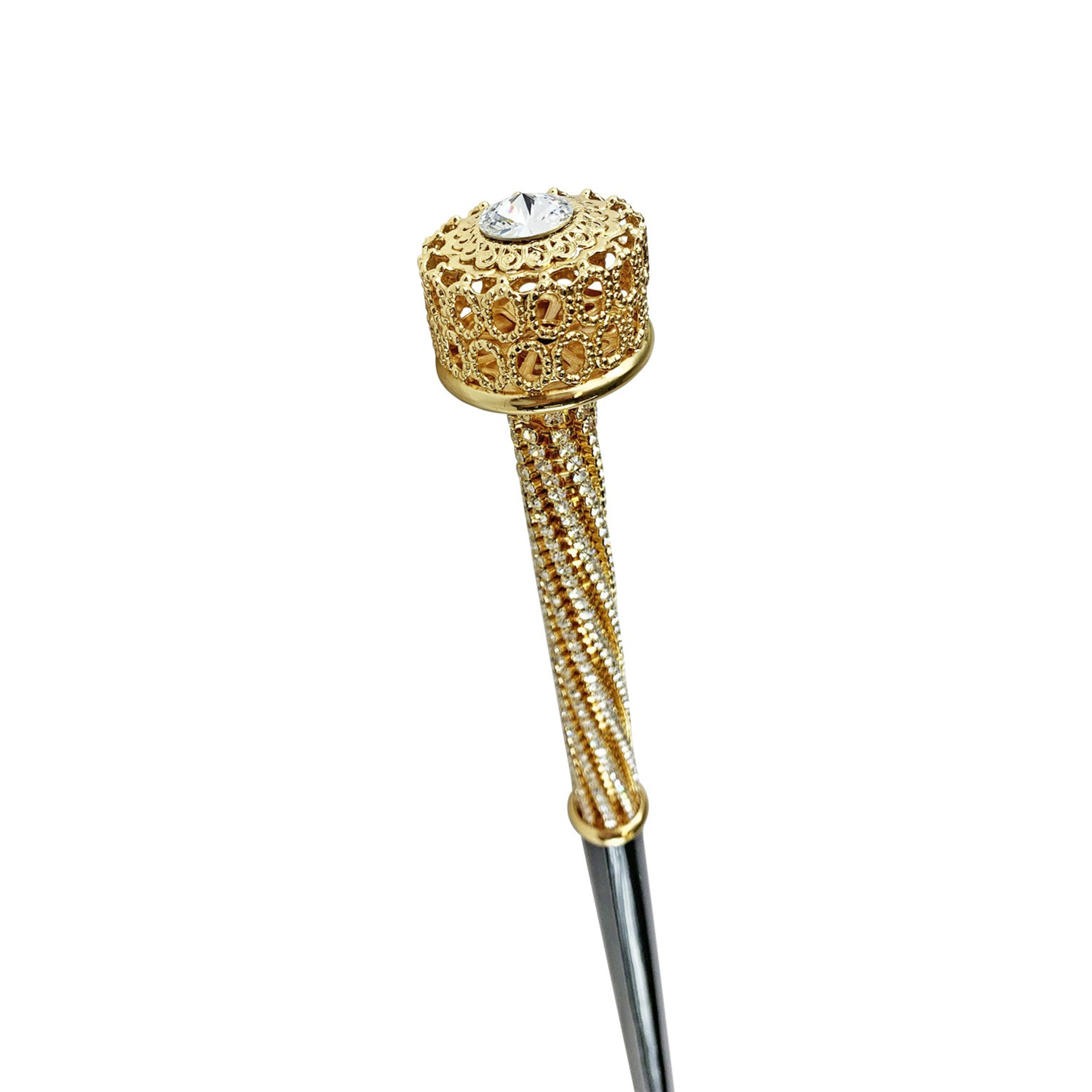 Crystal Walking Cane – Luxury Handcrafted Cane with White Crystal Handle & Gold Plated Tip