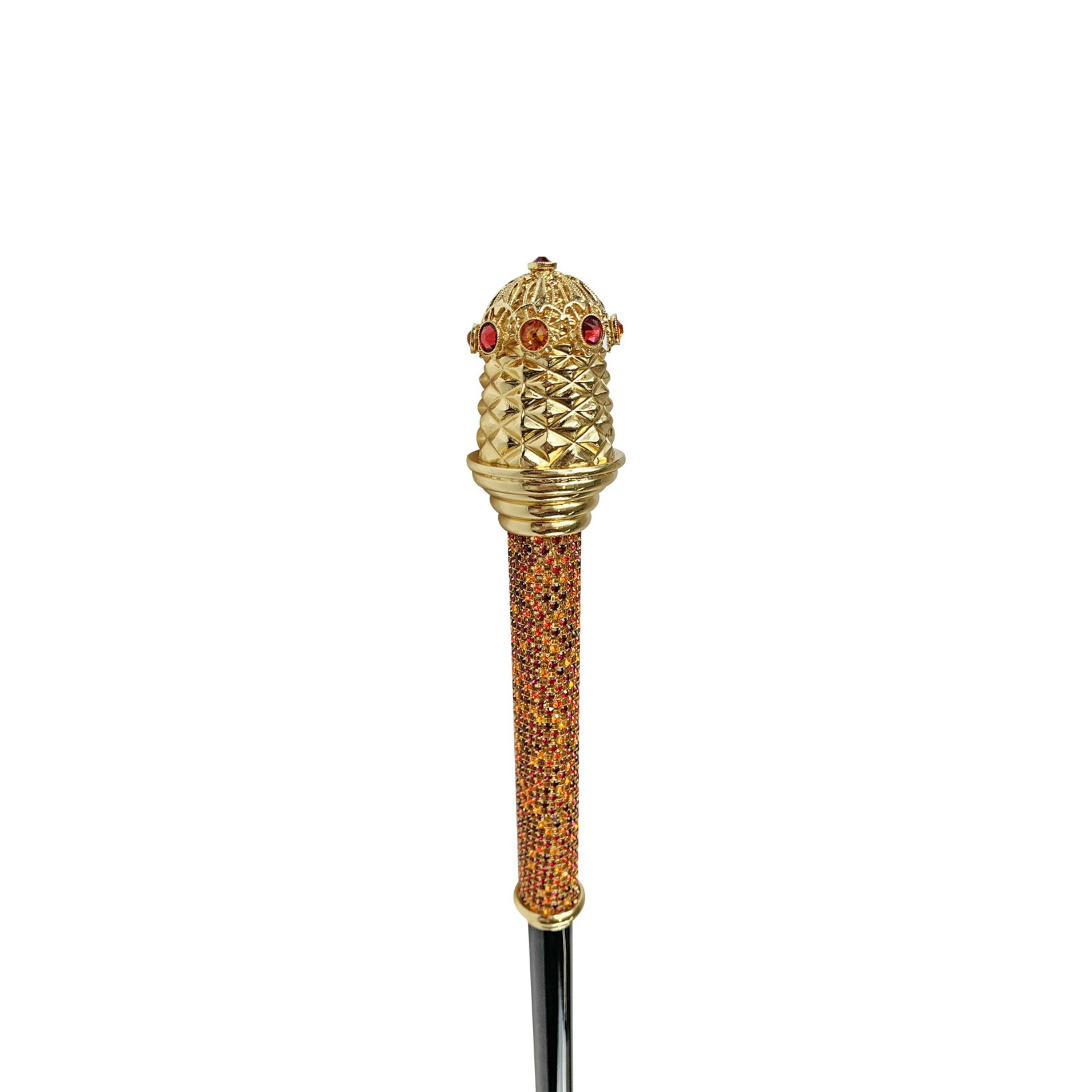 Royal Walking Stick – Handcrafted Italian Cane with 24K Gold Handle & Red Crystals