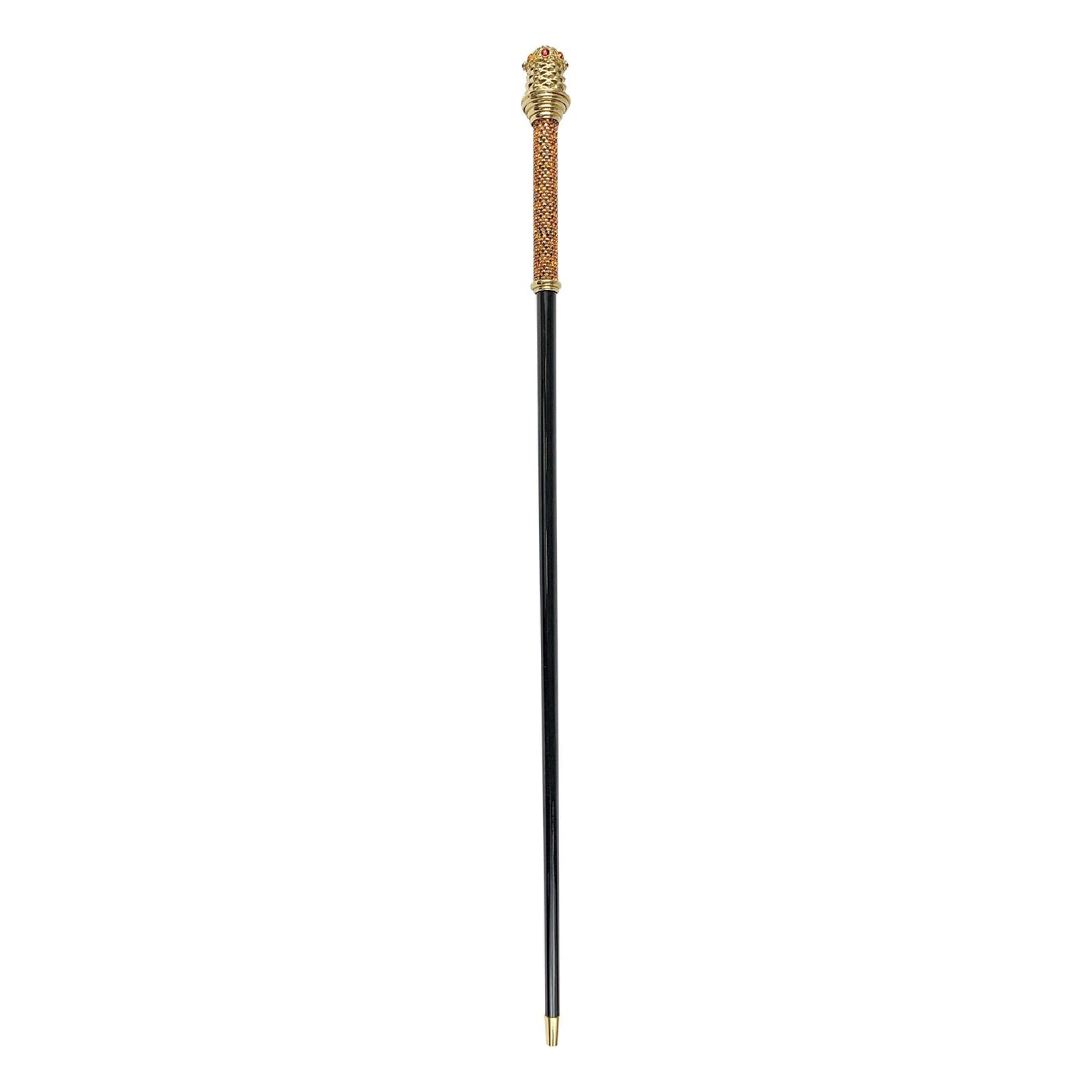 Royal Walking Stick – Handcrafted Italian Cane with 24K Gold Handle & Red Crystals