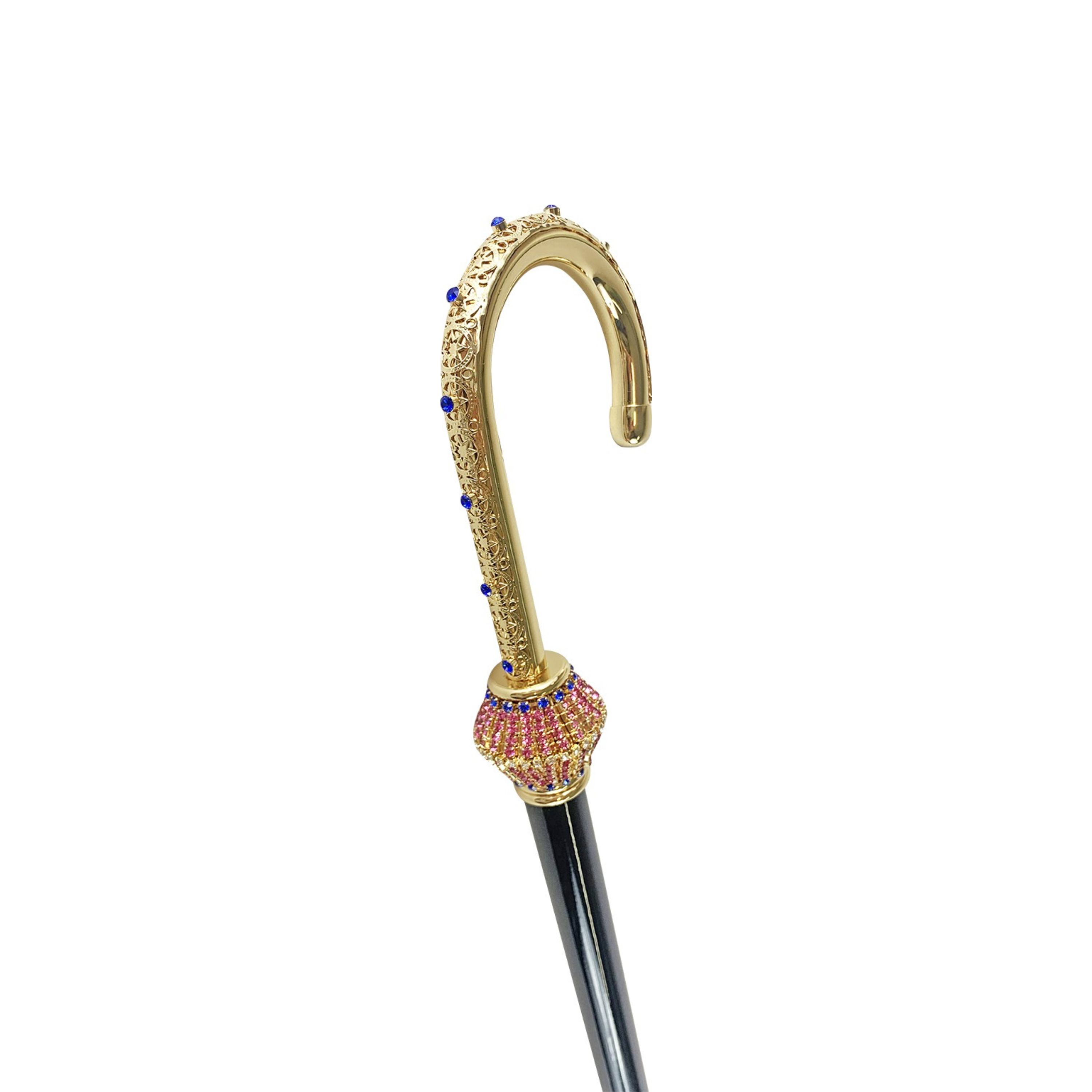 Luxury Walking Cane - Elegant Ladies Crystal Handle, 24K Gold Plated, Italian Craft