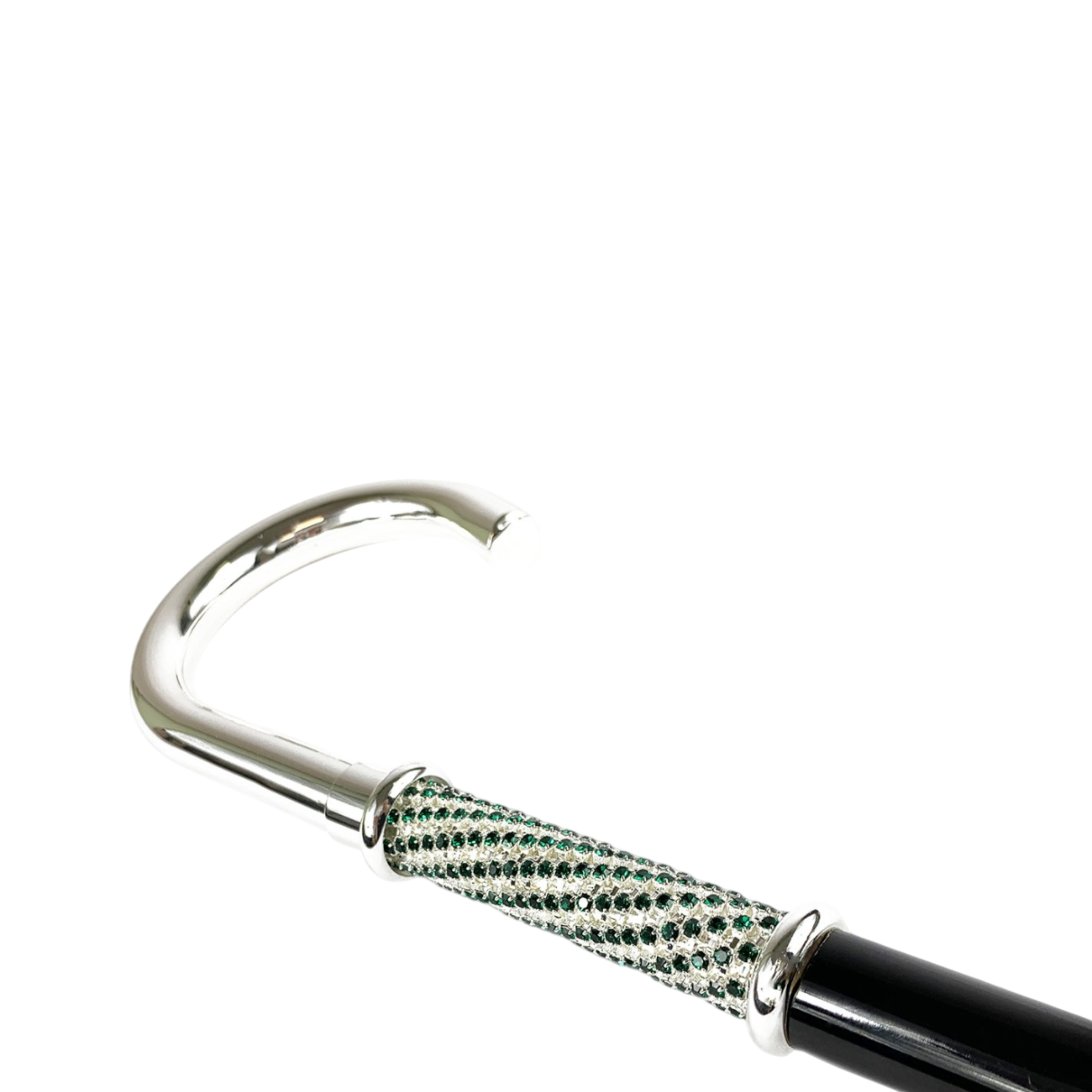 Luxury Walking Stick – Silver-Plated Handle with Emerald Rhinestone Cane for Formal Occasions