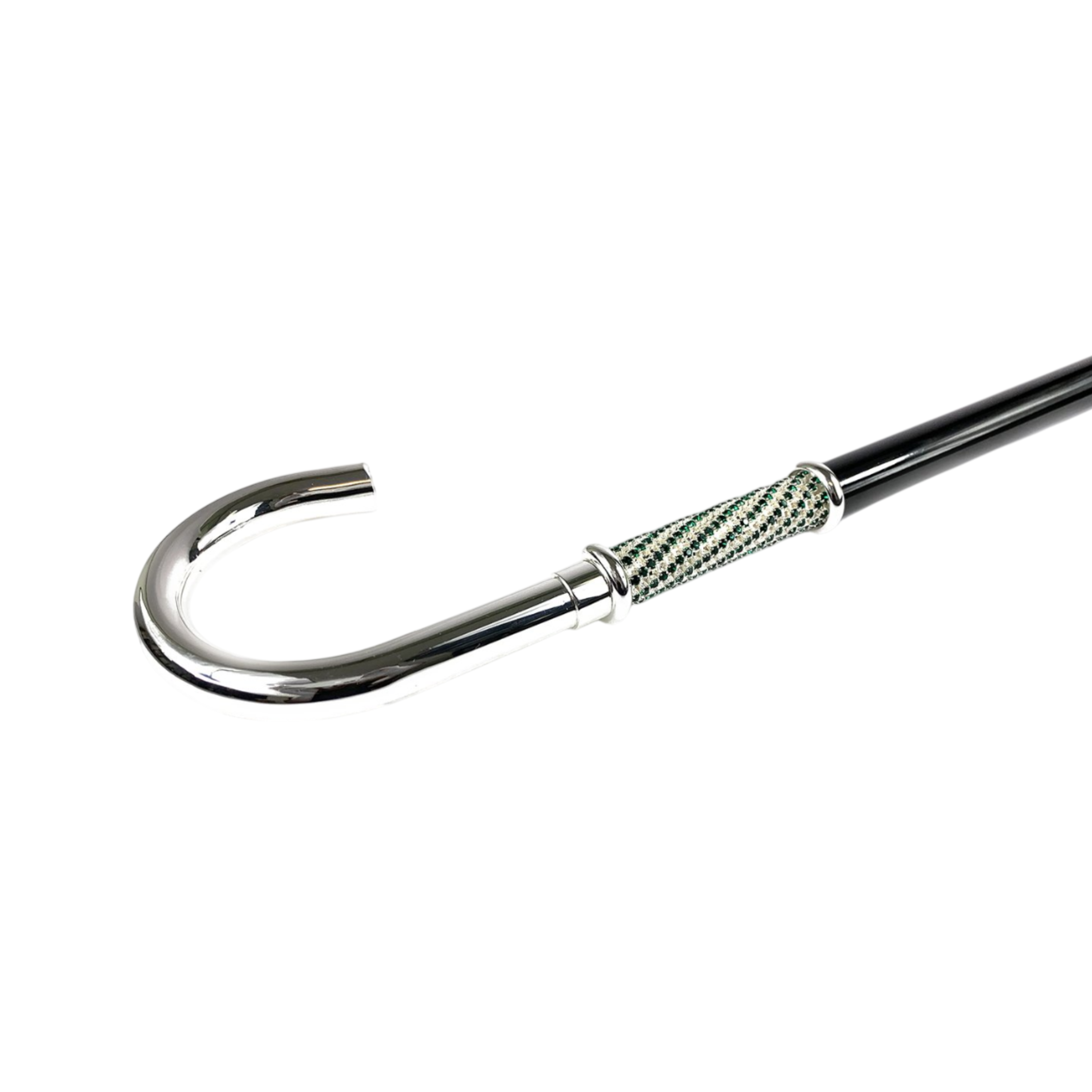 Luxury Walking Stick – Silver-Plated Handle with Emerald Rhinestone Cane for Formal Occasions