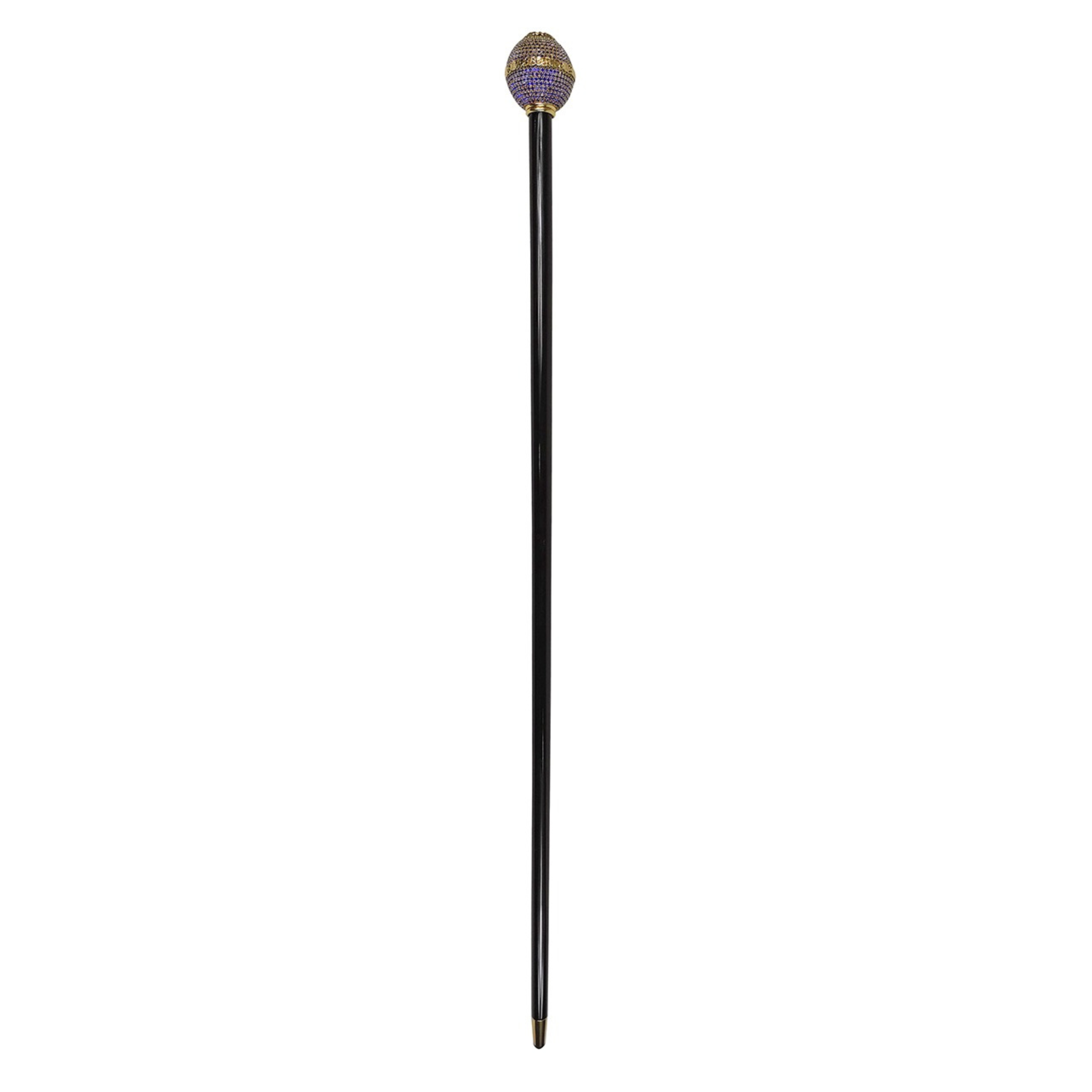 Luxury Walking Stick – Handmade Italian Cane with Sapphire Crystals & 24K Gold Plating