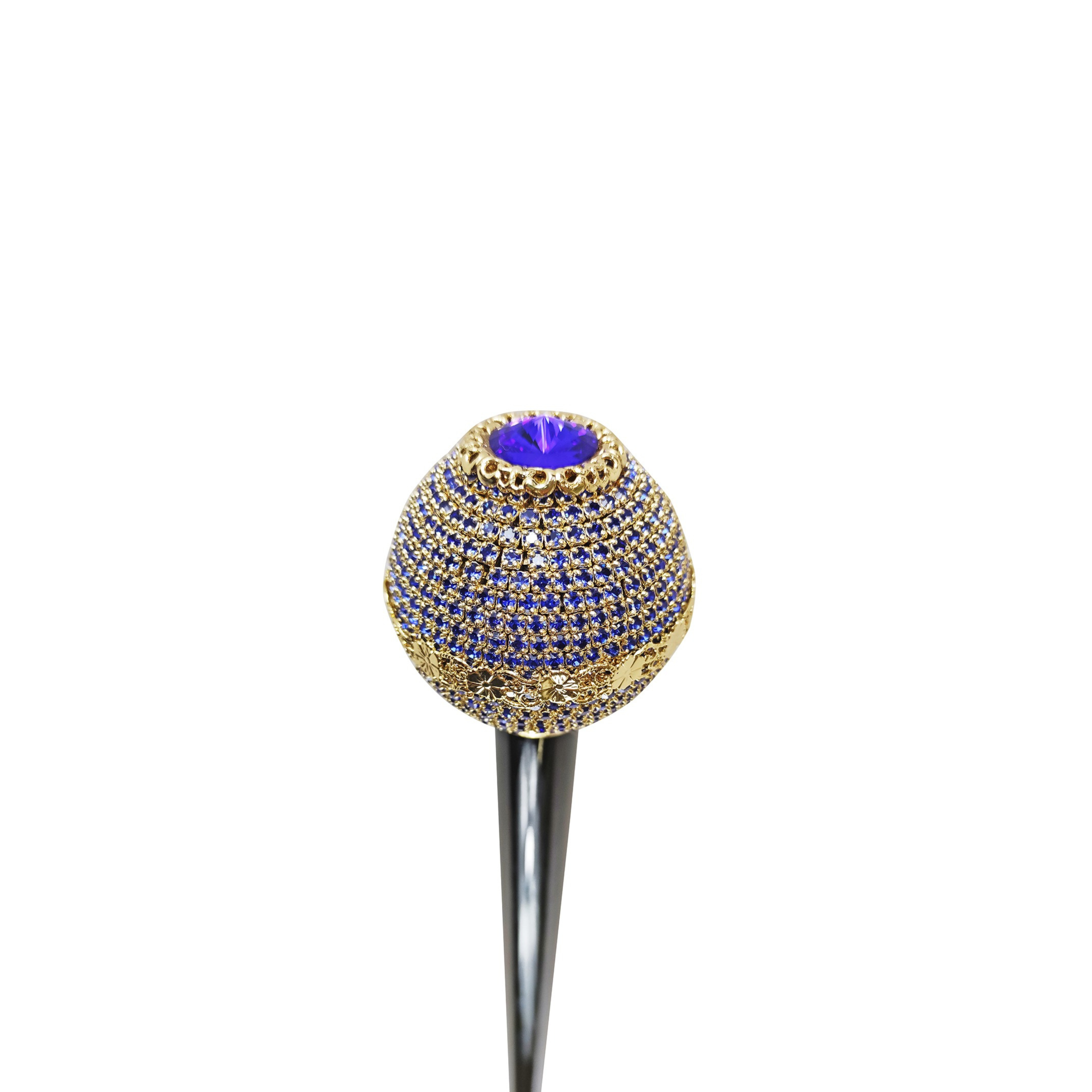 Luxury Walking Stick – Handmade Italian Cane with Sapphire Crystals & 24K Gold Plating