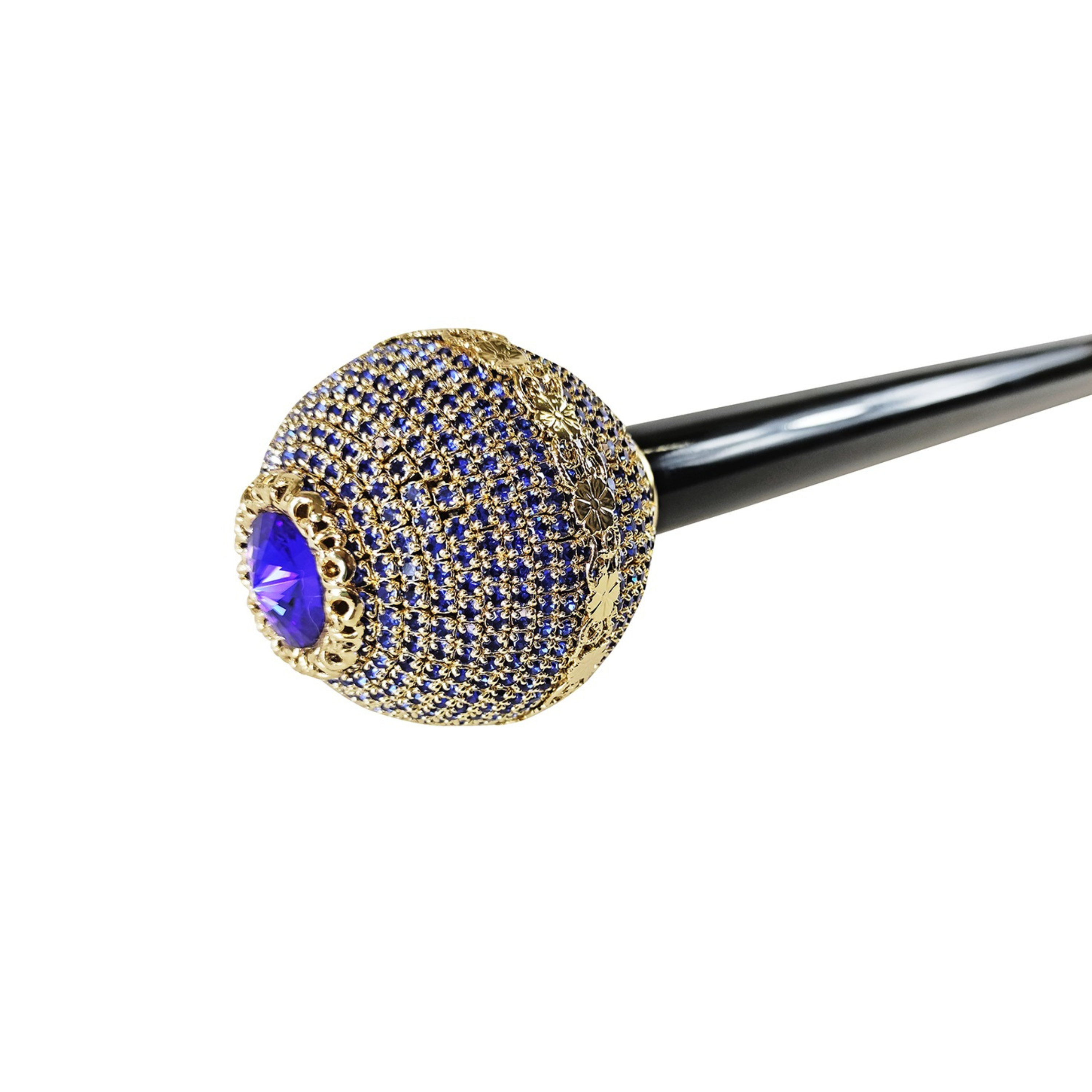 Luxury Walking Stick – Handmade Italian Cane with Sapphire Crystals & 24K Gold Plating