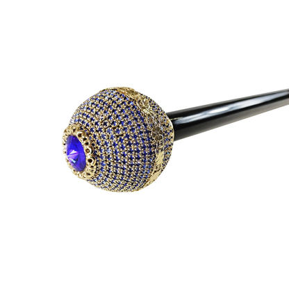 Luxury Walking Stick – Handmade Italian Cane with Sapphire Crystals & 24K Gold Plating