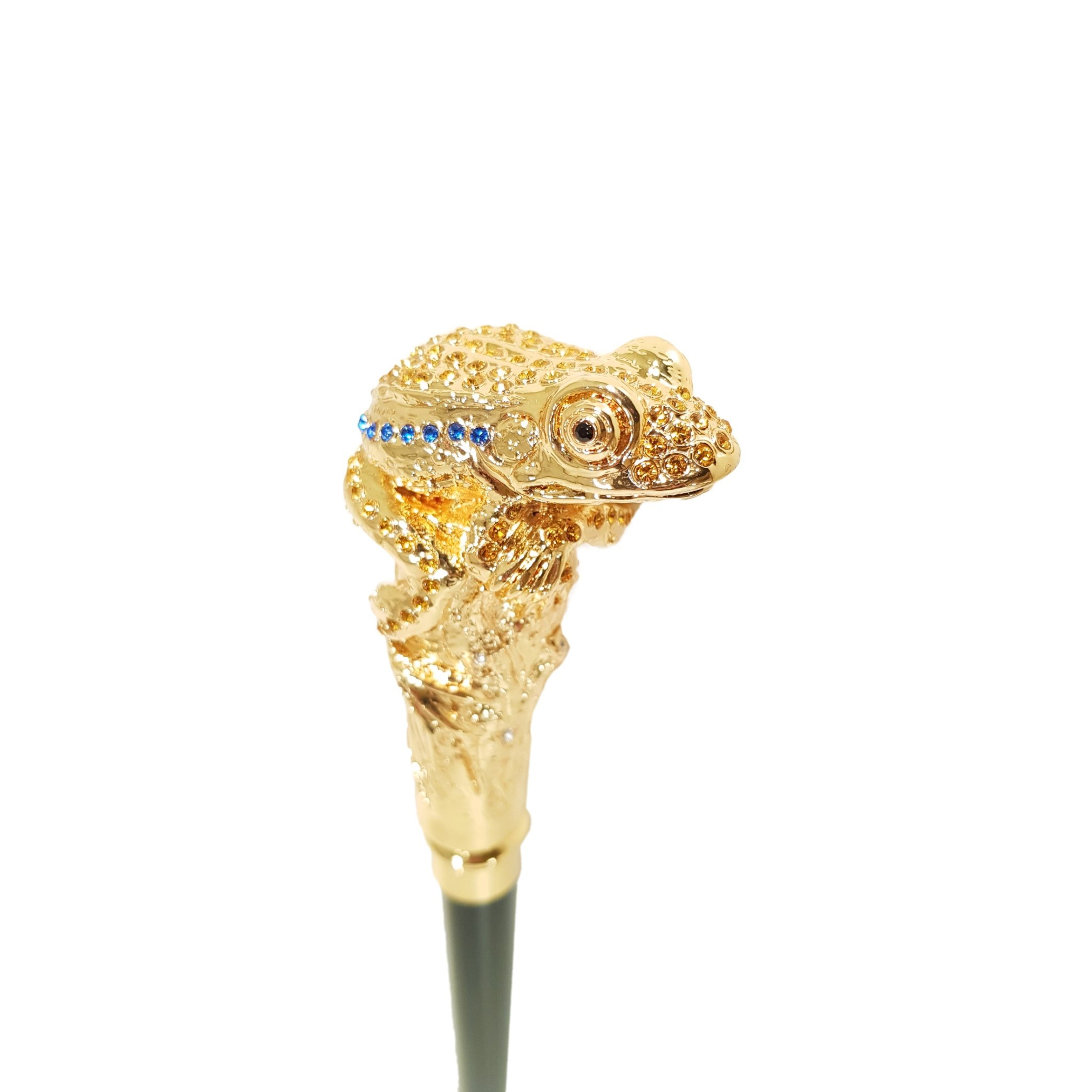 Luxury Walking Cane – Italian Handmade Frog Handle with Swarovski Crystals & 24K Gold