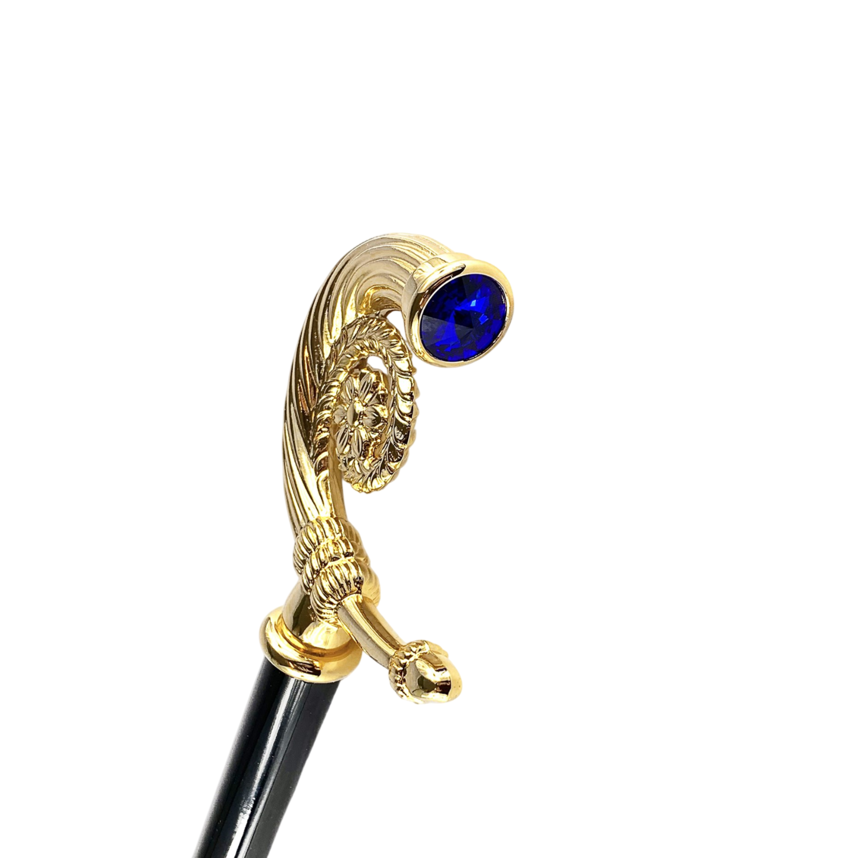 Italian Walking Cane – Luxury Collectible with Swarovski Sapphire Crystal & 24K Gold Handle