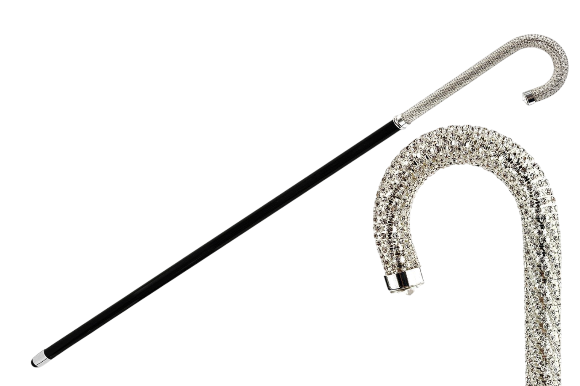 Luxury Walking Stick – Italian Handmade Cane with Crystal Encrusted Shaft & Silver Plated Handle