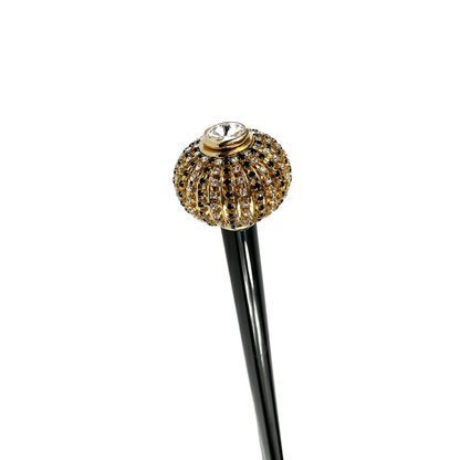 Luxury Walking Stick – Italian Handmade Cane with Gold Plated Brass Handle & Crystal Embellishments