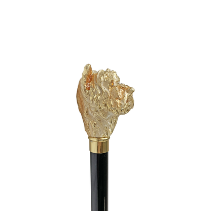 Gold Plated Walking Stick - Handcrafted Italian Cane with Dog Handle & 24K Brass Tip